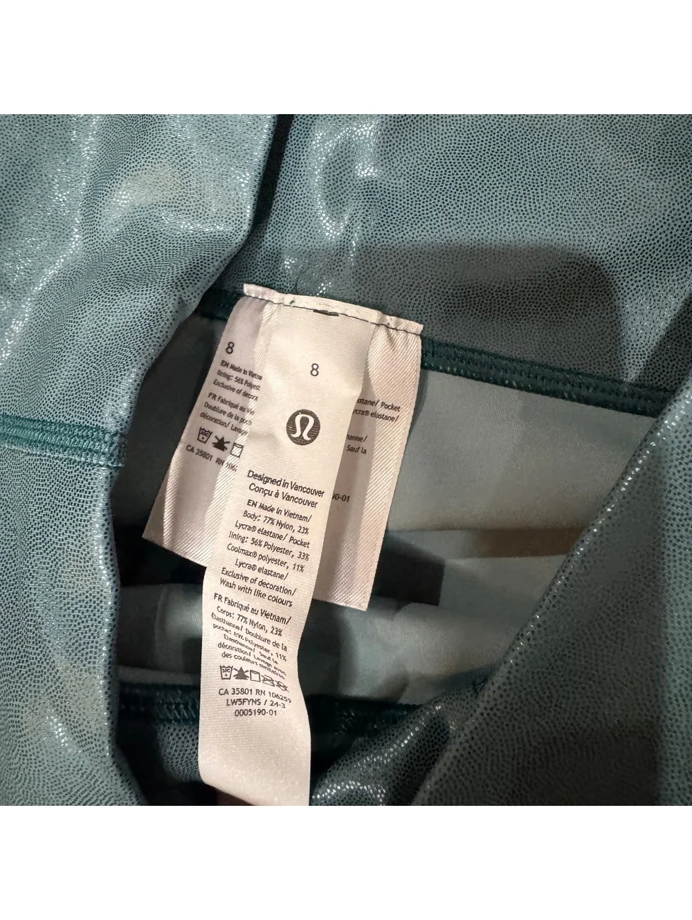 Lululemon x Peloton Wunder Under Shine Leggings Women’s Size 8 Green High Rise